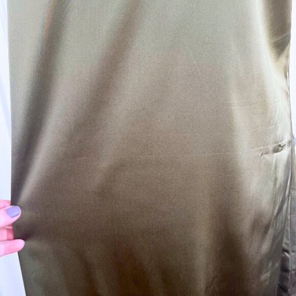 THE DROP Dark Olive Ana Silky V-Neck Midi Slip Dress Size L - Picture 9 of 11